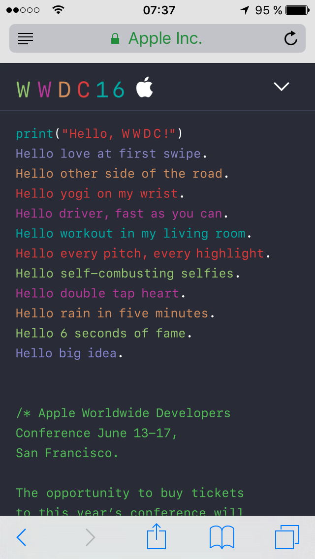 Apple WWDC 2016 Einladung Screenshot